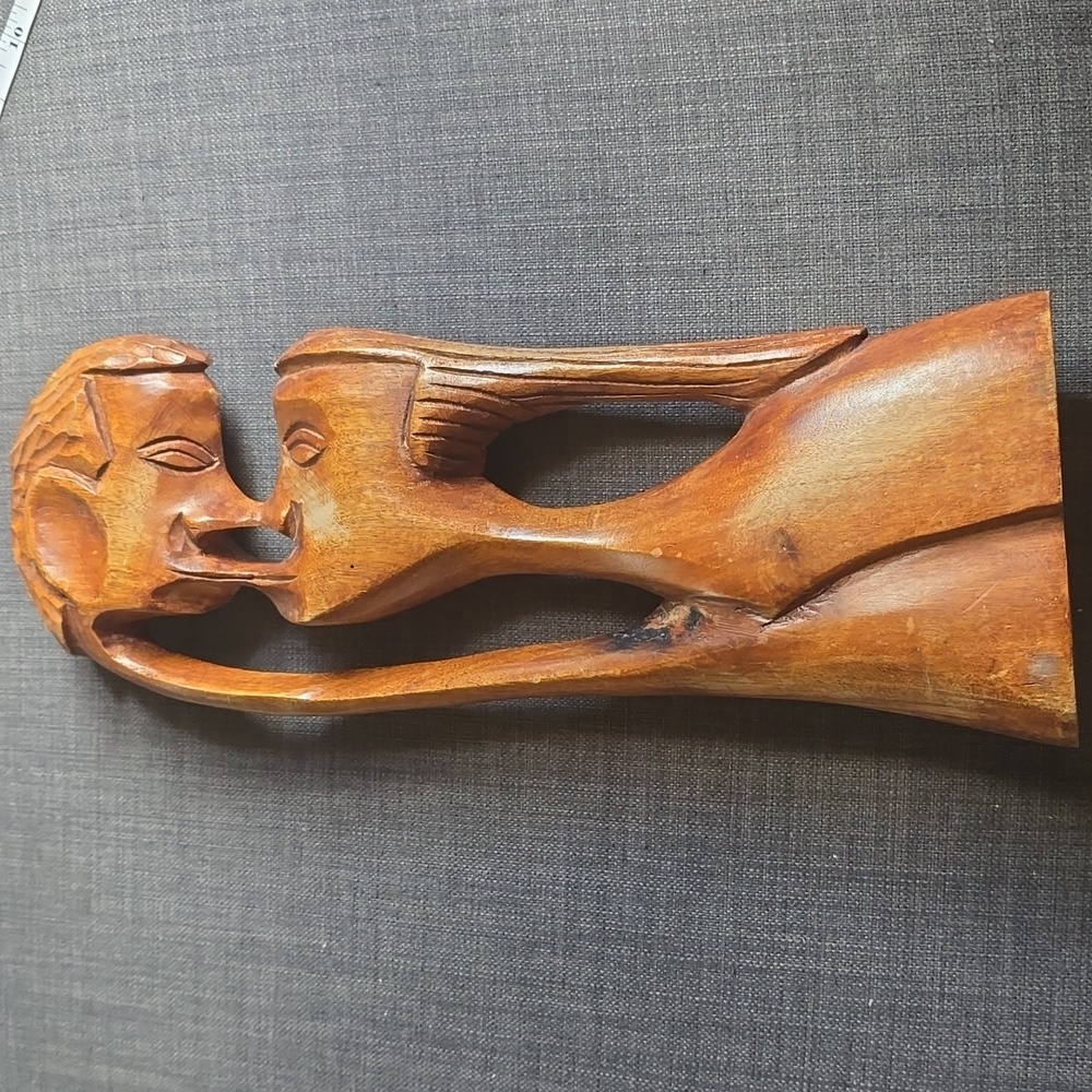 Handcrafted Wooden Kiss Sculpture